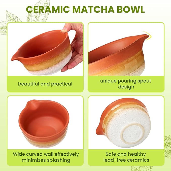 Matcha Whisk Set, Ceramic Matcha Kit Desert Style, Matcha Whisk and Bowl, Bamboo Scoop and Rest, Sifter and Tea Towel, 7 Pcs Gifts for Matcha Lover - Matte Soil