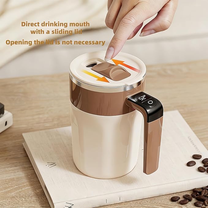 Self Stirring Coffee Mug,Heated Coffee Mug Rechargeable with Temperature Display,Fun Coffee Mug Warmer,Suitable for Beverages Such Coffee,Milk,Cocoa (White)