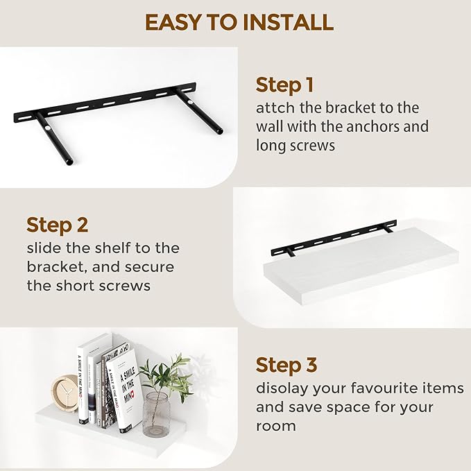 Fun Memories 32 Inch Floating Shelves, Wall-Mounted Bathroom Shelves Set of 2, 9.3 Inch Deep Floating Shelf Bookshelf for Living Room, Bedroom, Heavy-Duty Deep Storage Shelf for Wall, White Color