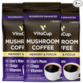 VitaCup Focus Mushroom Coffee Grounds, with Lions Mane, Chaga, B Vitamins, D3, Boost Focus, Immunity, Memory & Clarity, Medium Dark Roast, Bold & Smooth 100% Arabica Specialty, 3 bags, 10oz each