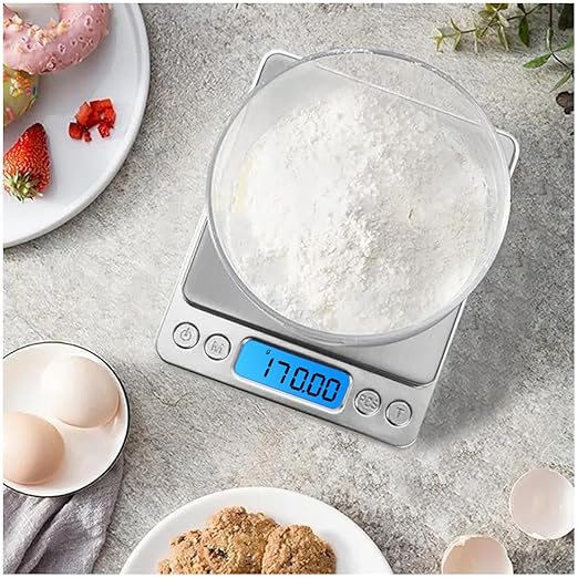 Digital Kitchen Scale 500g 0.01g Food Scale High Precision Kitchen Digital Scale Multifunctional Stainless Steel Pocket Scale with Back-Lit LCD Display, 9 Weighing Units Switch