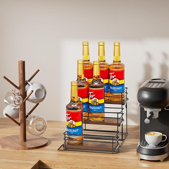 9 Bottle Coffee Syrup Rack Organizer 2 Tier Syrup Holder Stand for Coffee Bar Syrup Storage Shelves for Bar Family Storage Small Wine Rack for Syrup Wine Dressing