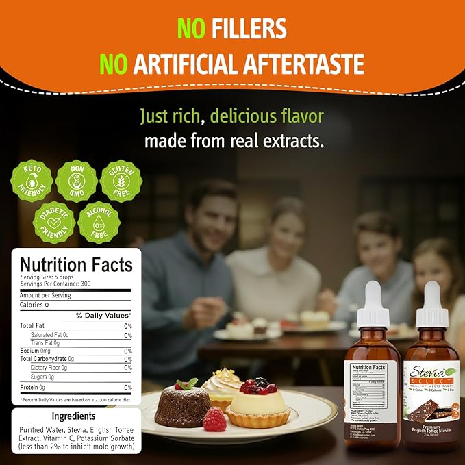 Stevia Select English Toffee Extract Stevia Liquid - Zero Calorie Sweetener - All Natural Liquid Stevia Extract - Keto Sweetener & Sugar Alternative 2 Oz (2 Pack)