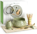 Matcha Whisk Set, Ceramic Matcha Kit Set Includes Matcha Bowl, Matcha Whisk and Holder, Bamboo Scoop, Scoop Rest, Sifter and Tea Towel - 7 Pcs Matcha Kit for Matcha Lovers(Green)