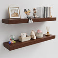 Walnut Floating Shelves for Wall Mounted, 2 Inch Thick Wooden Floating Shelves, 8 Inch Deep Shelves Over Toilet, 36"x8" Wall Shelves for Kitchen Living Room Bathroom, 50LBS Capacity, Set of 2