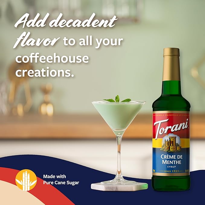 Torani Coffee Syrup, Crème de Menthe Flavored Syrup for Drinks, Pump Included, 25.4 Fl Oz