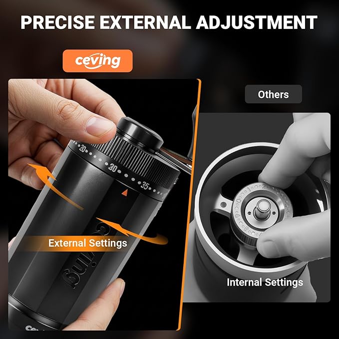 World's First 60g Large Capacity Manual Coffee Grinder, Portable Hand Coffee Bean Mill with 40 Adjustable Settings, Stainless steel Burr Grinder for Espresso, Pour Over, Camping, Travel, Gift, etc