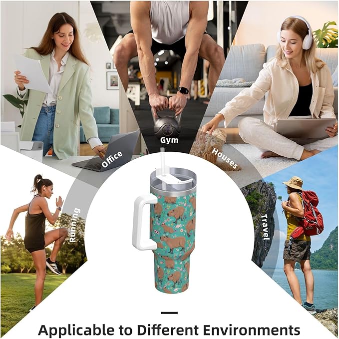 Capybara Gifts Capybara Tumbler Cute Cup Water Bottle for Girls, Teens, Women, Men Stainless Steel Vacuum Insulated 40oz Tumbler with Lid and Straw for Water, Iced Tea or Coffee, Blue