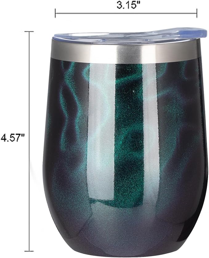 MEZMUT 12 Oz Insulated Wine Tumbler with Lid Double Wall Vacuum Stainless Steel Wine Glass Coffee Mug Insulated Tumbler Cup for Champaign, Cocktail, Beer (Deep Green, 1 Pack)