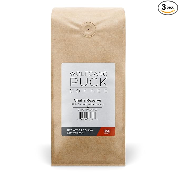 Wolfgang Puck Coffee, Chef's Reserve, Ground Coffee, 1-Pound, (Pack of 3) (014661)