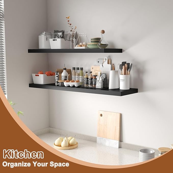12 Inch Deep Floating Shelves for Wall 3 Pack Floating Shelfs Large Storage Space Wall Decor Display Shelf for Bathroom Living Room Bedroom Kitchen 30" W x 12" D x 1.2" H Black