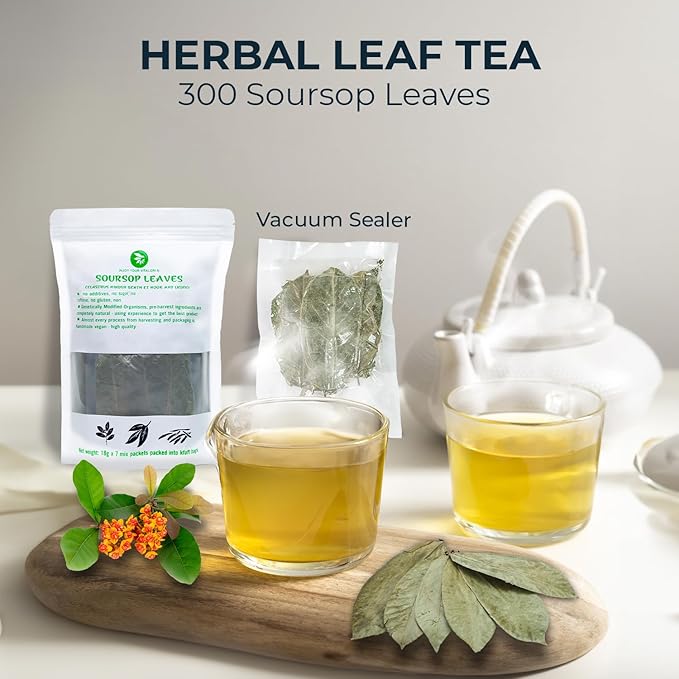 Soursop Leaf Tea with Licorice Root & Celastrus Hindsii, Re-Steep Whole Leaf, 5.22oz, Refreshing & Sweet, Re-Steep Natural Herbal Tea Blend, No Sugar Added