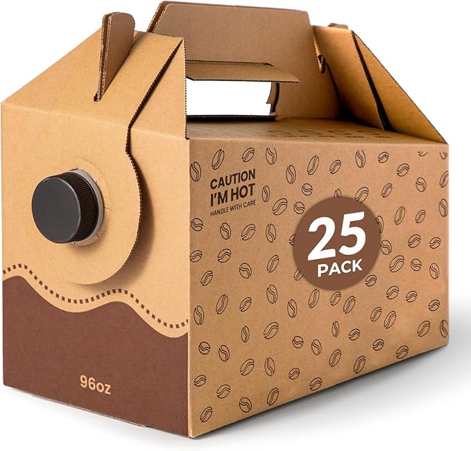 Fit Meal Prep 25 Pack 96 oz Disposable Coffee Dispensers with Handle, Insulated to Go Storage Containers, Portable Coffee Box Cold Hot Drink Dispenser Bulk for Party, Catering, Office, Take Out