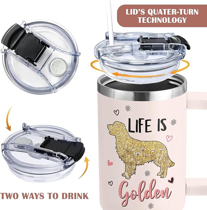Golden Retriever Gifts for Women - Birthday, Christmas, Mothers Day Gifts for Dog Lovers - Golden Retriever Puppy Essentials for Mom - 40oz Tumbler with Handle and Straw
