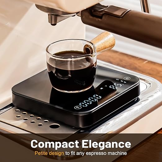 KitchenTour CaféMetric Coffee Scale with Timer 0.1g/2000g - Precision Small Scale for Espresso & Pour Over - Mini Scale with LED Display (Black, Rechargeable)
