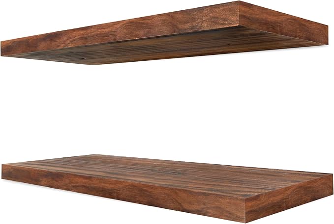 Sorbus 24' Walnut Wood Floating Shelves - Set of 2, Solid Pine, Wall Mounted, Rustic Style, Bathroom & Living Room