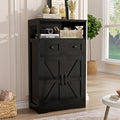 Black Farmhouse Kitchen Pantry Cabinet With Doors and Shelves, Coffee Bar Storage, Freestanding Floor Hutch Cupboard for Kitchen, Laundry, Living Room