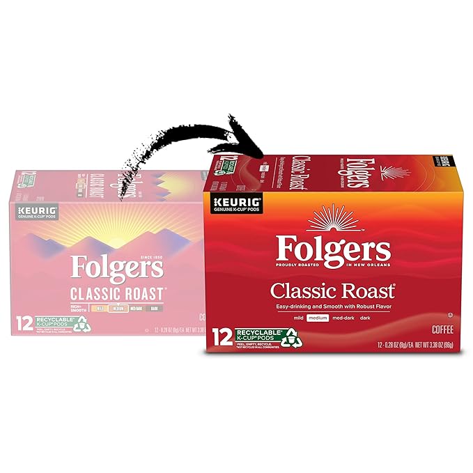 Folgers Classic Roast Medium Roast Coffee, 12 Keurig K-Cup Pods (Pack of 2)