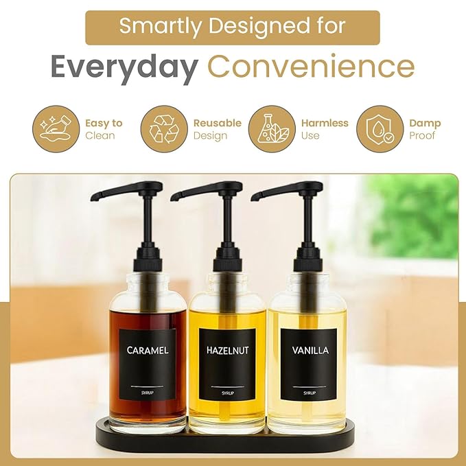 Syrup Pump for Coffee Syrup Bottles – 12-Pack Dispenser Pumps Fits 750ml / 25.4 oz Flavoring Syrup Bottles – Compatible with Torani & More – Black Coffee Syrup Dispenser Pump for Home & Cafe Use.