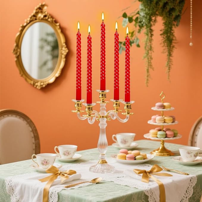 10 Inch Red Spiral Taper Candles Set of 12 Pack Unscented Dripless Candlesticks for Christmas,Dinner,Party,Brithday,Wedding and Home Decoration