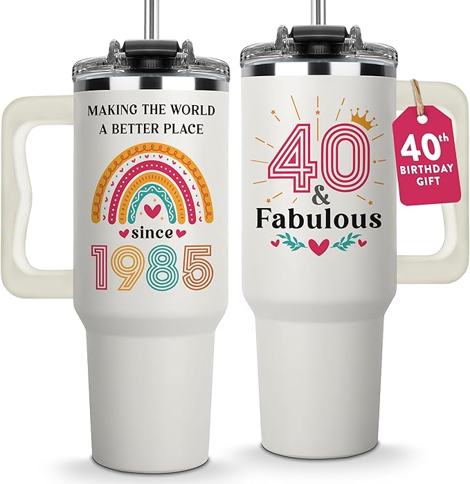 Vivulla68 40th Birthday Gifts Women - 40th Birthday Gifts For Women, Her, Mom - 40 Year Old Gift Ideas For Female, Turning 40, Forty Years Old Gift For Lady, 40 and Fabulous Tumbler 40 Oz, 1985 Cup