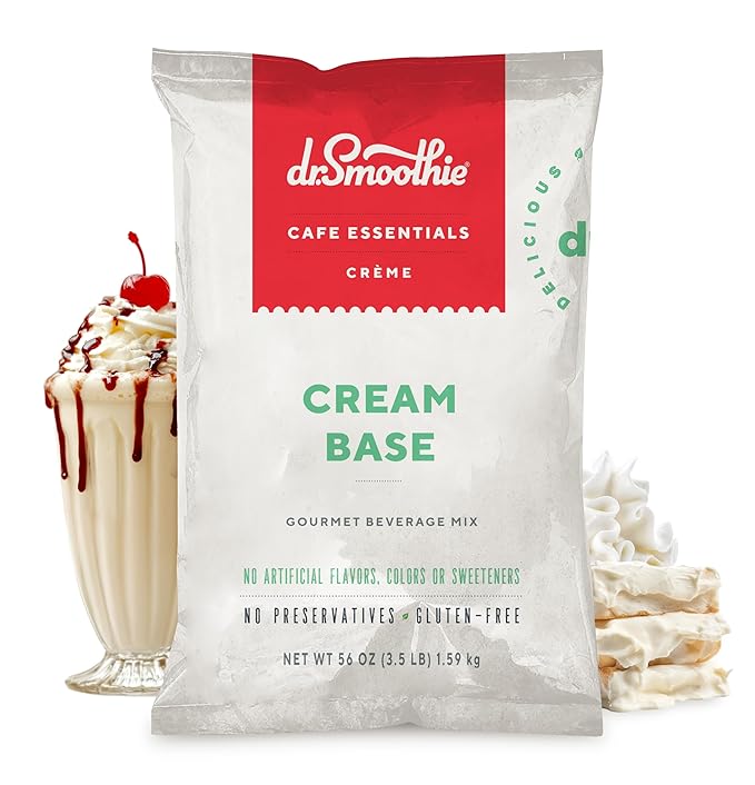 Dr. Smoothie Café Essentials Cream Base – No Artificial Colors, Flavors, or Sweeteners – Shelf Stable – Caffeine-Free – Great for Hot, Iced, & Frozen Frappes (3.5 lb Bag, 30 Servings)
