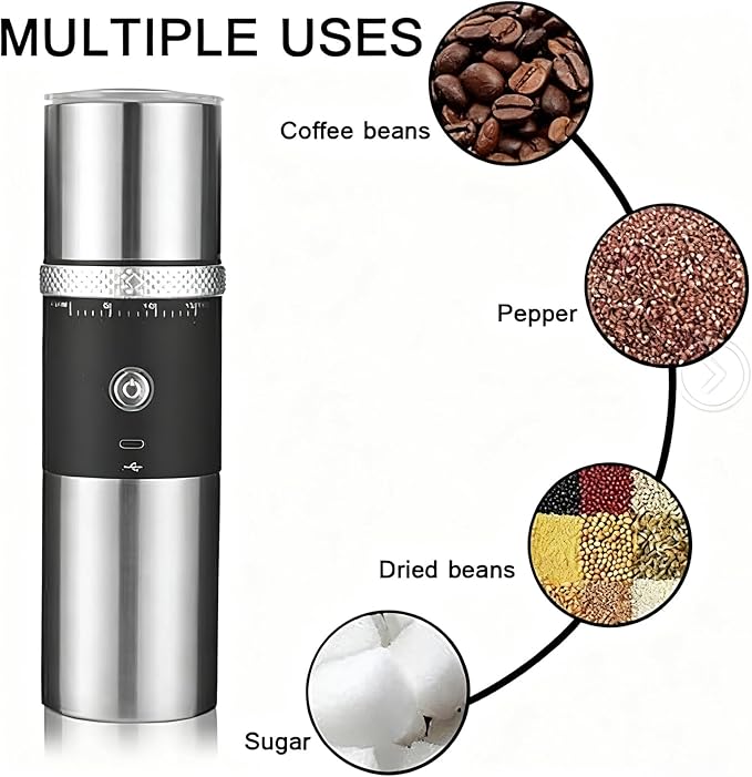 Electric Burr Coffee Grinder,Toycol Portable Cordless Rechargeable Espresso Coffee Bean Grinder,USB Battery Travel Car Coffee Maker with 15 Fine to Coarse Grind Settings for Home Use (Black)