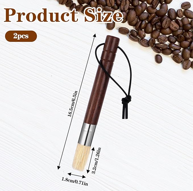 2 Pack Coffee Grinder Cleaning Brush, Espresso Machine Brush with Wooden Handle and Natural Bristles, Coffee Grinder Cleaner Brushes for Home Kitchen Espresso Machine Cleaner Tool