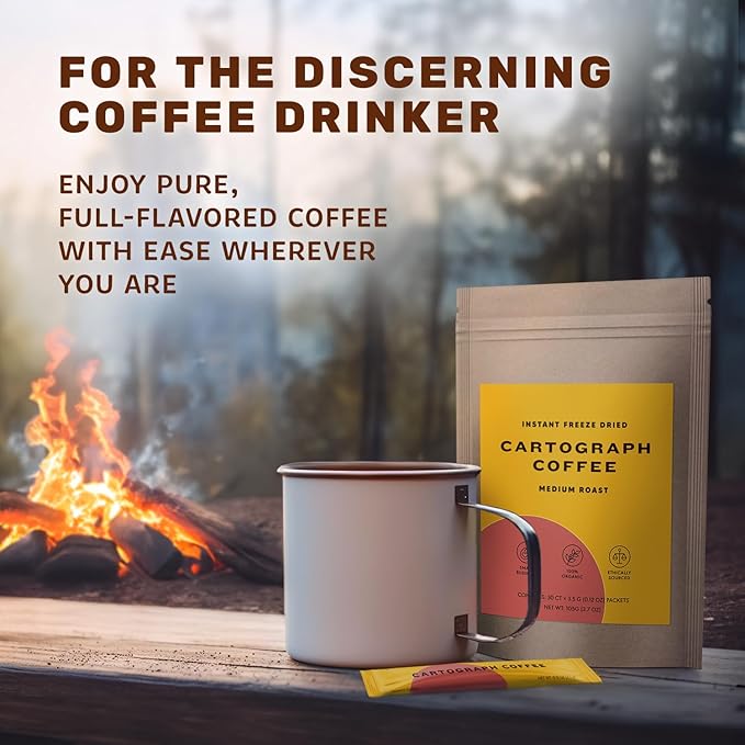 Cartograph Organic Instant Coffee Packets Single Serve 30PK - Medium Roast Instant Espresso - Freeze Dried Coffee Instant Powder - Individual Coffee Packets - Gourmet Instant Coffee Sticks