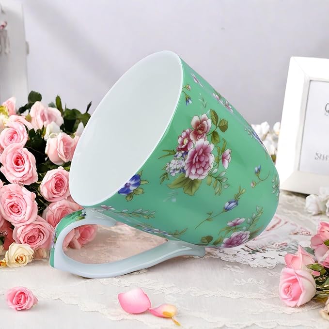 13oz Bone China Floral Mug Bone China Coffee Mugs Bone Teacup Christmas Mugs Birthday Gifts for Women Mom Friends Coworker