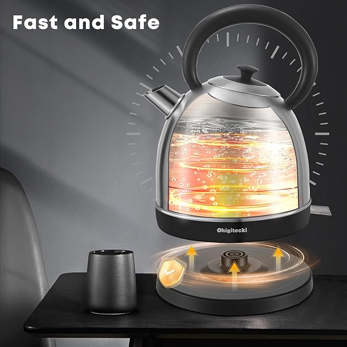 1.7L Electric Kettle, Cute Water Boiler with Thermometer & Auto Shut-Off, 1200W Fast Boiling Kettle for Home Kitchen Office, BPA-Free, Boil-Dry Protection (Stainless Steel Sanding)