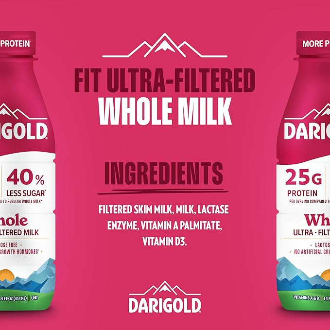 Darigold FIT High Protein Whole Ultra-Filtered Milk - Lactose Free, 25g Protein, 40% Less Sugar - 14oz Bottles, 12 Pack (Whole Milk)