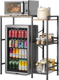 Mini Fridge Stand with Storage Shelves, Upgraded 3-Tier Mini Fridge Cabinet Stand Baker Rack for Microwave Coffee Maker Sturdy Metal Wood Desk Fits Dorm,Kitchen, Apartment, 33.4Wx15.7Dx37.2H, Brown
