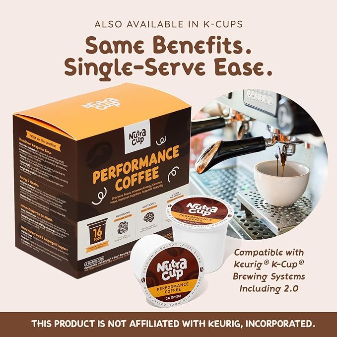 NutraCup Premium Adaptogenic Mushroom Coffee with Lions Mane, Cordyceps, Turkey Tail, & Nootropics for Better Focus, Energy, Digestion, and Immunity - 30 Servings