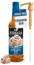 Syruvia Sugar Free Coffee Syrup, Cinnamon Bun Flavored Syrup for Drinks, Lattes, and Desserts – 25.4 fl oz, With Pump