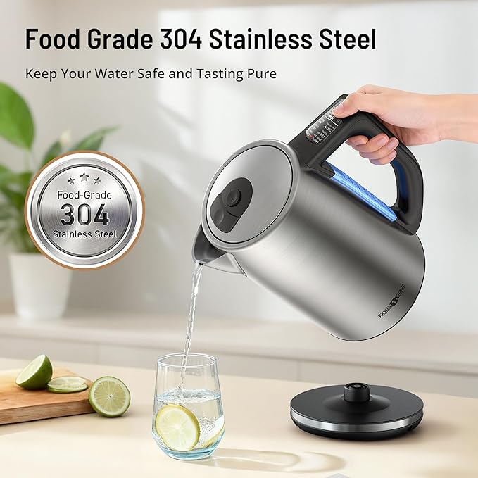 Electric Kettle Temperature Control, 1.7L Stainless Steel Tea Pot, Hot Water Boiler with LED Light,1500 Watts for Fast Heat Up, Strix Thermostat, Auto Shut-Off, Boil-Dry Protection, Keeping Warm