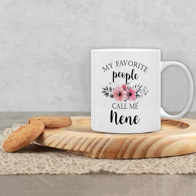 QASHWEY Nene Coffee Mug, Nene Gifts for Grandma, NeneGifts from Grandkids, Grandma Coffee Mug, Mothers Day Mug Tea Cup Gifts for Nene, My Favorite People Call Me NeneCoffee Cups Ceramic 11oz