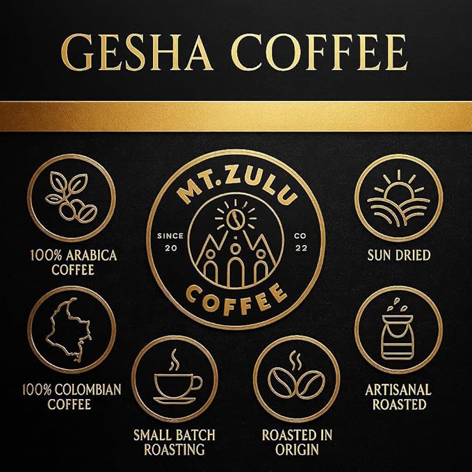 Mt. Zulu Yellow Gesha/Geisha Coffee – Pineapple Fermentation, Semi-Washed, Single Origin Colombian Specialty Beans, Medium Roast, Exotic Flavor Profile, Whole Bean, 8.8 oz Bag