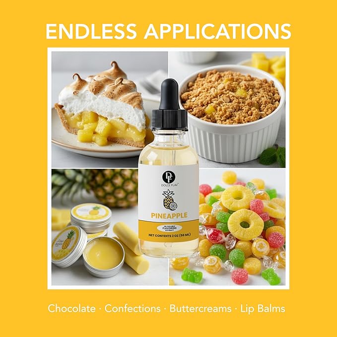 Dolce Flav Pineapple Extract – 2 Ounce Oil-Soluble Kosher, Sugar-Free, Concentrated Tropical Flavor for Candy, Chocolates & Desserts, Includes Measured Dropper