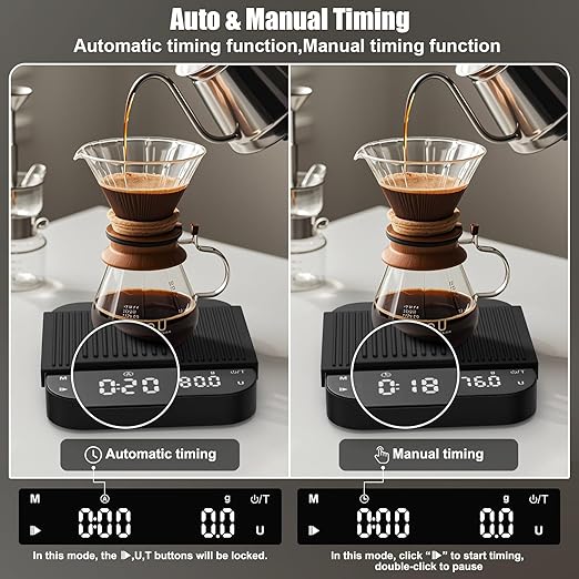 Rechargeable Coffee Scale with Timer, Diyife 3kg/0.1g High Precision Scale, 6 Units, HD LED Display, Long Battery Life, Portable Kitchen Scale for Espresso, French Press, Pour-Over Coffee