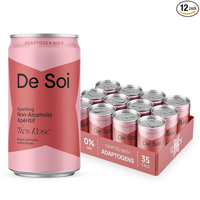 De Soi Très Rosé Mocktails NA Drinks 8 fl oz (12-pack) - Adaptogen Drink, Sparkling Drink with Calming Botanicals, Mocktail Drinks, Gluten Free, No Artificial Flavors