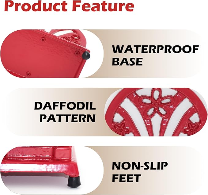 Napkin Holder for Table, Vintage Cast Iron Paper Napkins Tissue Dispenser with Daffodil Pattern for Kitchen Dining Room Countertop Decor, Red