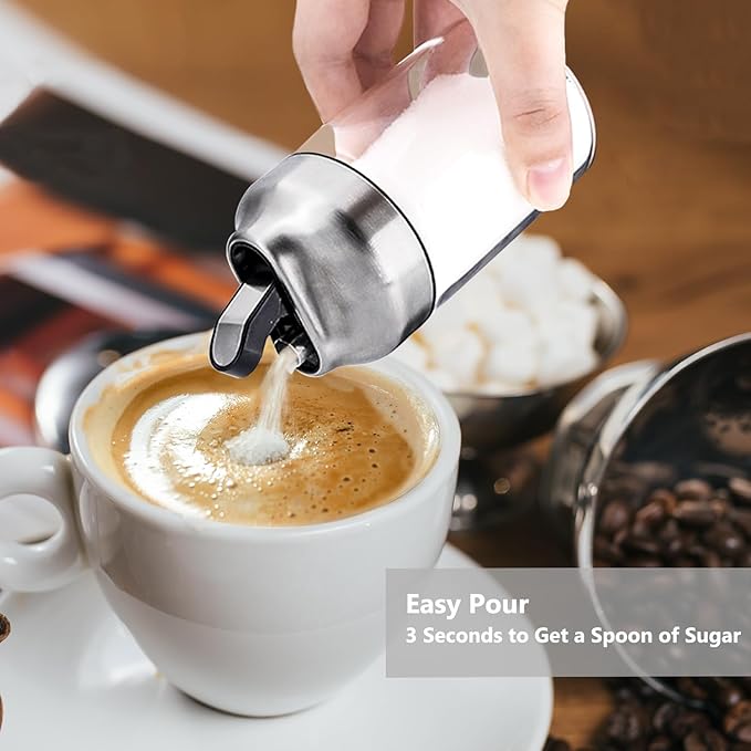 Aelga Glass Sugar Dispenser with Pour Spout, Weighted Pourer, for Coffee, Tea and Baking (2 Pack)