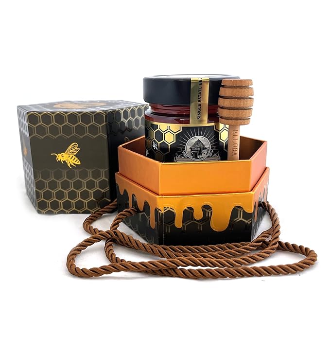 Ellora Farms Single Estate PDO Raw Greek Honey, Pine & Thyme Raw Honey Unfiltered, Beautiful Gift Pack with Dipper, Beekeepers Reserve, Pure Raw & Unfiltered Cold-Pressed, Gluten Free - 450 g