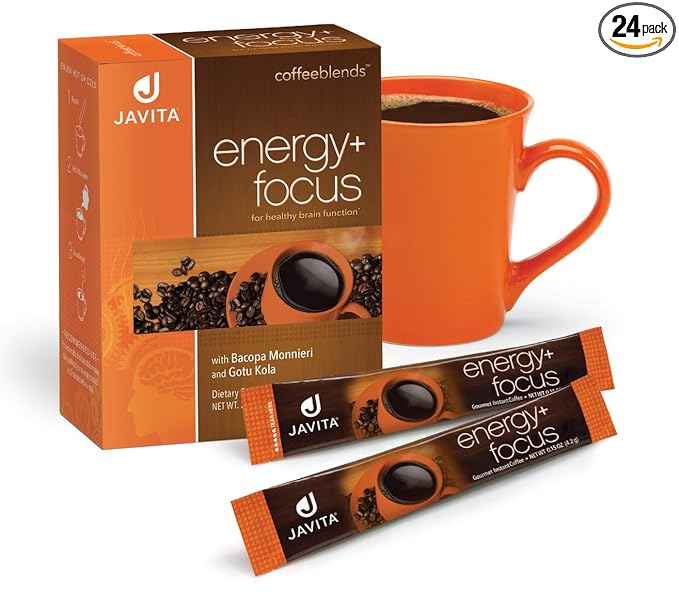 Energy + Focus Instant Coffee by Javita – Premium Arabica with Adaptogens – Clean Energy & Mental Clarity Support – Convenient Functional Coffee Mix (1 box/24 serv.)