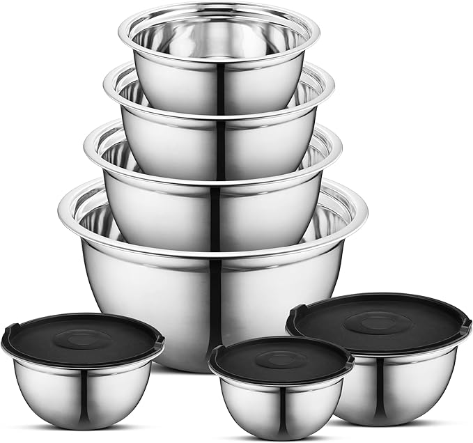 Avador Premium Stainless Steel Mixing Bowls, Set of 7 EXTRA Large Stainless Steel Mixing Bowl Set, Easy To Clean, Space Saving, Great for Cooking, Baking, Prepping (0.25, 1, 1.5, 3, 4, 5 and 8 Quart)