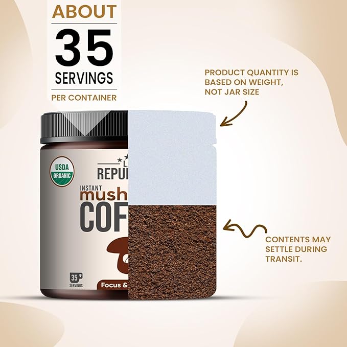 La Republica Instant Mushroom Coffee Organic 2-Pack (70 Servings), 100% Arabica with Lion's Mane, Reishi, Chaga, Cordyceps, Shiitake, Maitake, Turkey Tail