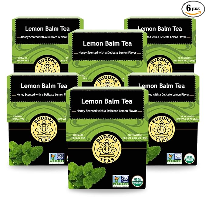 Buddha Teas Organic Lemon Balm Tea - OU Kosher, USDA Organic, CCOF Organic, 18 Count (Pack of 6)