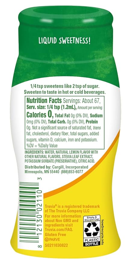 Truvia Zero-Calorie Liquid Sweetener from the Stevia Leaf, 2.7 Fl Oz bottle, Lemon flavor (Pack of 2)