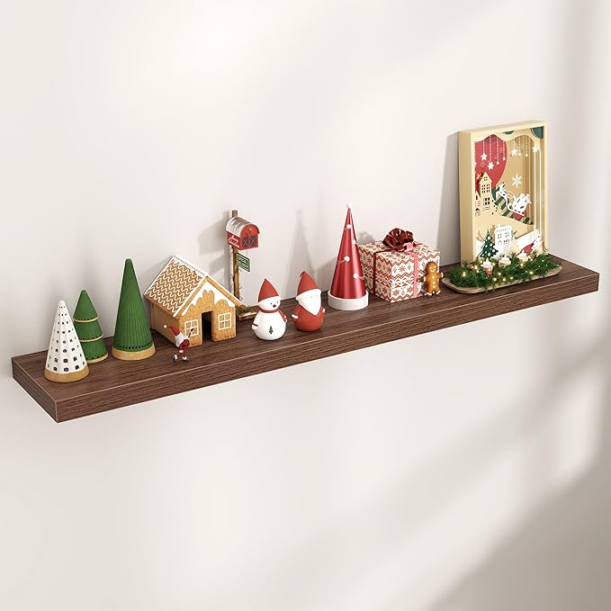 Floating Shelves for Wall, Engineered Wood Wall Shelves with Invisible Brackets for Living Room Bedroom Bathroom Office Kitchen Decor and Storage (Walnut, 55" W x 9" D x 1.5" H) Set of 1